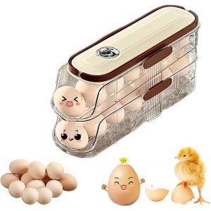 Bhhbb-Distributeur D'?ufs Pour Réfrigérateur, Boite A Oeufs À 2 Niveaux, Range Oeuf Distributeur En Plastique Rangement Oeuf Avec Couvercle Et Poignée Porte Oeufs Frigo Pour 14 Oeufs (Couleur Crème) - Neuf