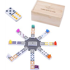 250170 - Coffret Domino Mexicain Train - Double 12 - Premium - Jeu De Société Familial - Stratégie Et Logique - 91 Dominos Colorés 9 Mm + 8 Trains Colorés - À Partir De 3 Ans[Z1482] - Neuf