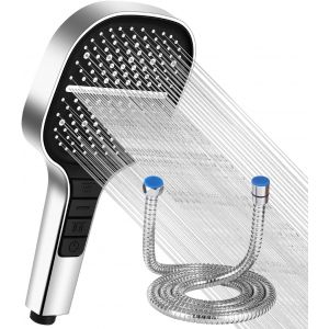 JGD-Carr&eacute; Pommeau Douche Haute Pression (Argent, Shower head + hose) - Neuf