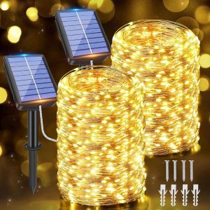 JGD-Lot de 2 Guirlande Solaire Exterieur, 20m 200LED Lumineuse &Eacute;tanche, 8 Modes D&eacute;coration pour Jardin Terrasse Cour No&euml;l Mariage F&ecirc;te, Blanc Chaud - Neuf