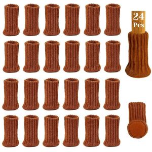 Lot De 24 Chaussettes Pour Pieds De Chaise Avec Coussinets En Feutre, Bottines De Meubles Tricotées À Haute Élasticité Avec Double Marron - Neuf