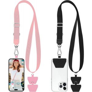 MDY-2 pièces Ajustable Cordon Telephone Portable, Dragonne Telephone Portable avec 4 Pièces Attaches Adhésives, Laniere Telephone Portable Compatible avec iPhone, Samsung et tous les Smartphones - Neuf