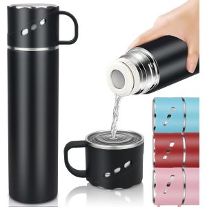 Letnerny-Gourde Isotherme Double Paroi, Mug Isotherme Acier Inoxydable Sans Bpa, Bouteille Isotherme Anti-Fuite Résistant À La Chaleur Avec Tasse Et Couvercle, Pour Travail, Ecole, Randonnée (Noir 55 - Neuf