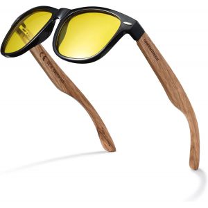 Lunettes Conduite De Nuit Homme Femmes: Protection Uv400 - Lunette Verre Jaune Avec Branches En Bois - Conducteur Cycliste - Neuf