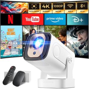 2025 Projector [Auto Focus & 1080P Native & Built-in Apps] Overhead Projector 4K Auto Correction WiFi 6 BT 5.4 Mini Portable Projector Compatible with HDMI/TV Stick/Memory Stick/Laptop, White - Neuf