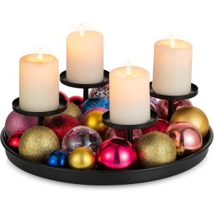 Bougeoir Couronne Avent Noir, M&eacute;tal Cand&eacute;labres De L'Avent Pour 4 Bougies Piliers Bougeoirs Moderne Plateau D&eacute;coratif Rond Pour Avent D&eacute;coration De Table De No&euml;l - Neuf