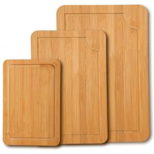 Set De 3 Planches &Agrave; D&eacute;couper En Bambou Avec Rigole Planche A Decouper Bambou &Eacute;cologique Planche Bois Cuisine Pour Pain, Viande, Fruits Et L&eacute;gumes - Neuf