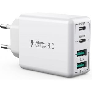 Chargeur Usb C, 40W 4 Ports Usb C, Bloc De Charge Rapide Double Port Pd+Qc, Multiport Type C Chargeur Compatible Avec Iphone [J57] - Neuf