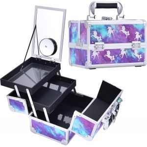 Mallette Maquillage avec Miroir Valise Vanity Rangement Coiffure Malette &agrave; Onglerie Beauty Case Femme Voyaga Bijoux Bo&icirc;te Coffret Cosm&eacute;tique Makeup Organisateur Professionnel Rose - Neuf
