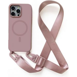 JGD-Coque avec Cordon pour iPhone 14 Pro(6.1).Compatibilit&eacute; Chargeur sans Fil.Silicone avec Cordon Case,Couleur Solide-Rose - Neuf