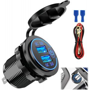 JGD-Dual QC3.0 36W Prise Allume Cigare USB, Allume Cigare Charge Rapide Adaptateur USB, Chargeur Filaire Multi Port, T&eacute;l&eacute;phone Chargeur with Lumi&egrave;res LED pour Voitures, Motos 12V/24V Motorcycles - Neuf