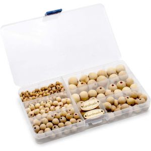 Lot De 246 Perles Rondes En Bois Naturel Pour Macramé,Avec Trou-Perles Rondes En Bois À Enfiler Pour Décoration Diy Et Bijoux (6 Mm/8 Mm/10 Mm/12 Mm/14 Mm/16 Mm) - Neuf