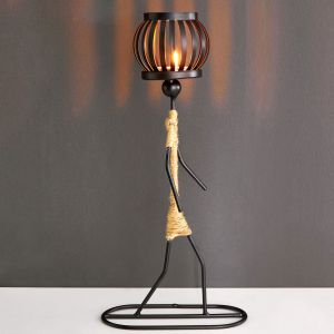 Hjlian Bougeoir En Fer Forge De Forme Unique, Candelabre Artistique En Corde De Chanvre Pour Decoration De Bar, Salle A Manger, Table, Type B - Neuf