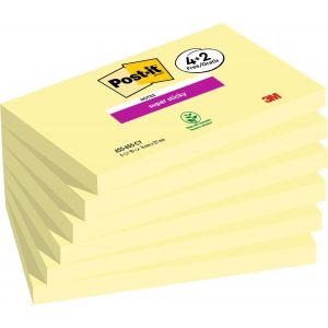 Jexnovashop-Post-It Notes Autocollantes Super Sticky, 76 Mm X 127 Mm, 90 Feuilles Par Bloc, 4 Blocs + 2 Gratuits, Jaune Pastel - Feuillets Super Adh&eacute;sifs Pour Prise De Notes, Listes De T&acirc;ches Et Rapp - Neuf