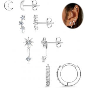 Kal-3-5 Paires Boucles D'oreilles Femme Or/Argent Creole 14k Plaqu&eacute; Or Hypoallerg&eacute;nique Creoles Argent Cartilage Piercing Tragus Oreille Petites Boucles D'oreilles Pendantes - Neuf