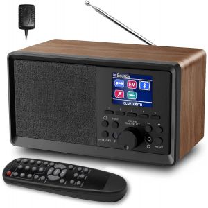 DTUB-Radio Dab/Dab+ Avec Bluetooth 5.0 Numérique Fm Radio Nostalgique Radio Portable Rétro En Bois Radio-Réveil Avec Télécommande Radio De Cuisine Double Alarme Écran Couleur Radios-Réveils - Neuf