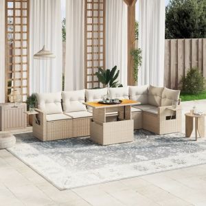 Prolenta Premium - Salon De Jardin Avec Coussins 7 Pcs Beige R&eacute;sine Tress&eacute;e - Neuf