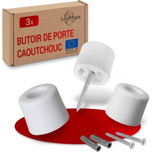 KALANKA-Lot de 3 butoir caoutchouc à visser pour sol - 3 pièces en blanc - butoir porte pour montage au sol - Protection idéale avec butée de porte - Neuf