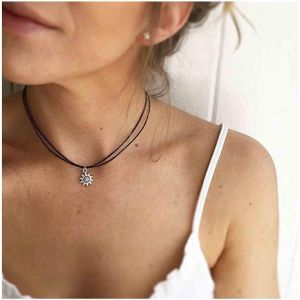 Kal-Boho Layered Sun Choker Collier Noir Velours Clavicule Collier Soleil Pendentif Collier Court Daim Collier Chaîne Bijoux Pour Femmes Et Filles - Neuf