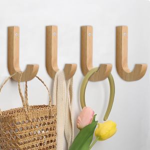 Crochets Muraux Bois Porte Manteau Mural Patere Murale Bois Crochet Porte Manteau pour Armoires, Portes, Murs (4 Pi&egrave;ces, Naturel Bois) - Neuf