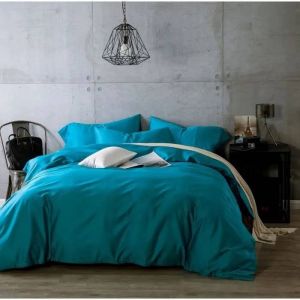 Housse De Couette - Parure De Lit - Turquoise - 220x240 Cm - 100% Coton - 2 Taies D'oreillers - Neuf
