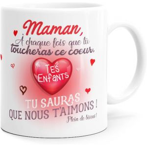 Eryi-Mug Maman Idée Cadeau Original Fête Des Mères Tasse Message Amour Humour Femme Mère Parents Pour Anniversaire Noël Ou Plaisir. On T¿Aime Coeur Enfants. Souriez Dès Le Réveil - Neuf