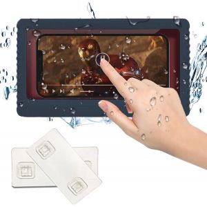 Kal-Boîte Téléphone De Salle De Bains Étanche Support De Téléphone Mural Étui À Montage Mural En Verre Miroir En Verre Support De Douche Boîte De Rangement D'étanchéité Coque De Téléphone Boîte (Bleu - Neuf