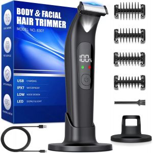 Men's Body Clipper With Adjustable Limit Comb, Men's Intimate Hair Trimmer With Light And Led Display, Wet And Dry, Men's Intimate Shaver For Armpits, Spines, Legs - Neuf