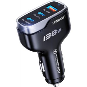 Usb C Cigarette Lighter 100w, 138w Multi 3 Port 12v 24v Type C Pd Qc Quick Charge Car Charger Adapter For Samsung S23/Redmi Note 12/Iphone/Macbook/Dell/Thinkpad/Portable Odinator - Neuf