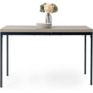 Table À Manger Rectangulaire En Bois Gris Scandinave De 120 Cm Avec Pieds En Métal Lourds,Convient Pour 4 À 6 Personnes À Manger,Restaurant,Appartement - Neuf