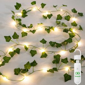 Kalanka-Guirlande Lumineuse Rechargeable Avec Minuterie, Lierre Artificiel Avec 20 Led, Batterie, Rechargeable Par Usb, 8 Modes, Blanc Chaud, 2 M, Pour Int&eacute;rieur Et Ext&eacute;rieur, Printemps, Mariage - Neuf