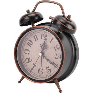 KAL-Réveil Double Cloche, Reveil Matin À Piles Rétro Mécanismes À Quartz Électroniques Avec Lumineux Pour Sommeil Bureau Chambre Voyage(4 Pouces) - Neuf