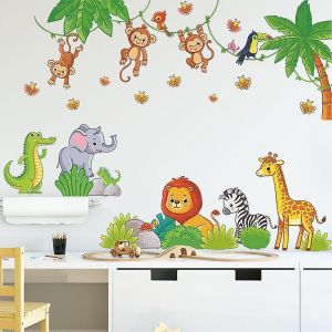 Jungle Animal Stickers Muraux Stickers Muraux Girafe Éléphant Singe Décoration Murale Chambre Enfants Bébé Chambre - Neuf