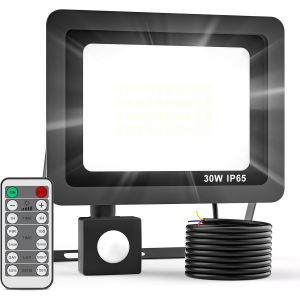 Dgbcz-30w Projecteur Extérieur Led Détecteur De Mouvement Avec Télécommande, 3000lm Led Spot Extérieur 6500k Luminosité Réglable & Fonction De Synchronisation Lampe D'extérieur Ip65 Pour Jardin Cours - Neuf