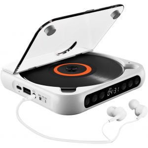 Lecteur Cd Bt Avec Casque Et Housse Anti-Poussière 6 Modes A-B Répétition Minuteur Télécommande Fonction Lecture Externe Portable Pour Bureau À Domicile (Blanc) - Neuf
