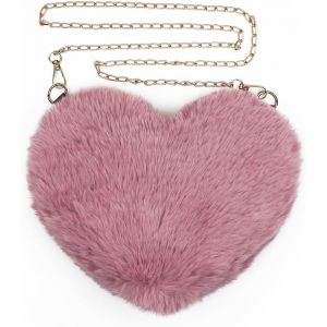 CAUC-Sac &agrave; bandouli&egrave;re en peluche pour femme - Avec bandouli&egrave;re amovible de 100 cm - En forme de coeur - Avec fermeture &eacute;clair - Pour t&eacute;l&eacute;phone et portefeuille - Neuf