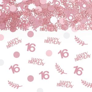Confettis Anniversaire 16 - Décorations de Table pour le 16e Anniversaire - Confettis de 16 Ans pour Hommes et Femmes - Décoration de Confettis pour Anniversaire, Mariage, Fête (Or Rose) - Neuf