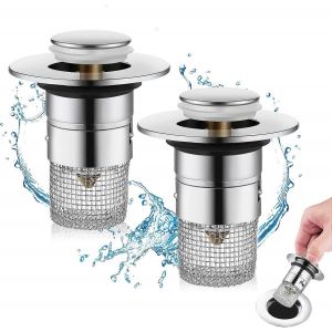 Lot de 2 bouchons d'évier pour drain de 34-40 mm,bouchon de vidange d'évier avec crépine à cheveux,drain universel escamotable,douche à vidange rapide,bouchon de vidange - Neuf