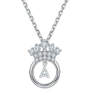 Kal-Chaîne Femme C?urcollier Pendentif 26 Lettres Alphabet Initiales Avec Zirconium,Collier Couronne,Bijoux Lettre Personnalisés Pour Mère Fille Femmes Filles - Neuf