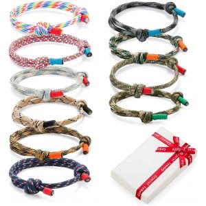 Kal-10 Pi&egrave;ces Cool Tress&eacute; Bracelets Set Pour Homme Femme,Color&eacute; Corde Marine Corde Nautique Bracelet De Surf Pour Hommes Hommes Gar&ccedil;ons Enfants Jeunes Gar&ccedil;ons, Corde Marine Tissu Bracelet R&eacute;glable Ca - Neuf