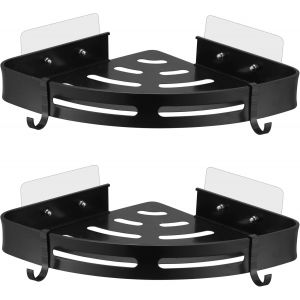 CMWX-Lot de 2 &eacute;tag&egrave;res d'angle de douche en aluminium avec coussinets adh&eacute;sifs sans per&ccedil;age, panier de douche avec 4 crochets antirouille - Neuf
