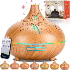 Diffuseur Huiles Essentielles 550ml, Humidificateur d'Air Ultrasonique avec Lumi&egrave;re LED 7 Couleurs, Minuterie & Arr&ecirc;t Automatique, Diffuseur Parfum Maison, Id&eacute;al Cadeau Bien-&Ecirc;tre - Neuf