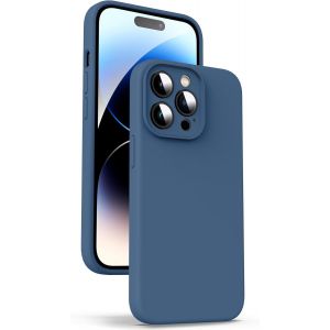 JGD-Coque en Silicone Liquide pour iPhone 14 Pro Max, [Protection de la Caméra] [Anti-Empreintes Digitales] [Chargement sans Fil], Étui Housse en Microfibre Intégrée, 6,7"", Bleu - Neuf