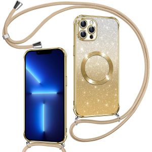 TRAHOO-Couqe Magn&eacute;tique pour iPhone 13 Pro Con Cordon, Compatible avec MagSafe, Brillant Glitter Paillet&eacute; Antichoc Durable R&eacute;sistante Etui Housse pour iPhone 13 Pro Anti-Poussi&egrave;re Soft Bumper, Or - Neuf