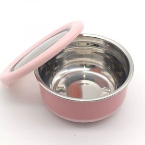 (Rose) Bac À Légumes Rond En Acier Inoxydable, Boîte À Lunch Anti-Brûlure Avec Couvercle, Bol Scellé Pour Réfrigérateur De Cuisine, Bol À Légumes - Neuf
