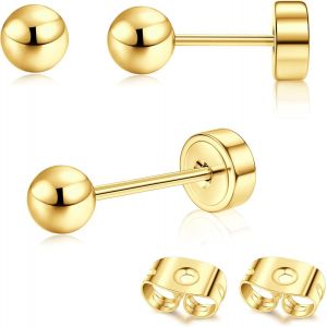 Kal-Pcs Boucles D'oreilles Titanium Boucle D'oreille Femme Or 14 Carats Boucles D'oreilles Flat Dot, Petite Boule Cz Flat Piercing Titane Oreille Cartilage Helix Piercing Oreille Homme, 2/3/4mm - Neuf