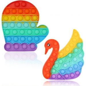 RVKAL-Pop It Fidget Toys,Jouet Stress Ball Multicolore Pour Soulager Le Stress Et L'Anxiété,Éducatif Sensoriel Pour Tous Âges,2 Packs (Cygne,Gants) - Neuf