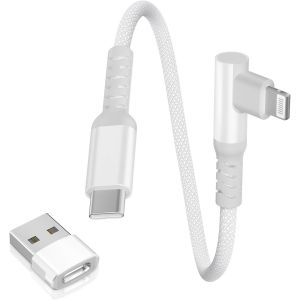 Dda-Cable Chargeur Usb C Vers Lightning 0.3m 90 Degr¿¿S Avec Adaptateur Usb A,Coud¿¿ Cordon Type C Pd Angle Droit Charge Rapide Pour Ipad 8 9 G¿¿N¿¿Ration Iphone 11 12 13 14 Pro Max - Neuf