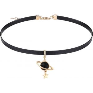 Kales-Collier Ras Du Cou Fille Choker Cuir Noir Pour Femme Collier Ado Fille Gothique Collier Choker Avec Pendentif Plan&egrave;te Cosmique Bijoux Dames Filles Halloween Cadeaux De No&euml;l - Neuf