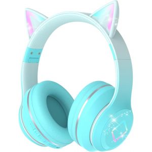 AYU-Casque Bluetooth pour Enfants sans Fil, Bluetooth 5.1 et Son stéréo, Pliable, Bandeau réglable, Casque pour Enfants avec Microphone Supra-auriculaire pour école/Tablette (Vert) - Neuf